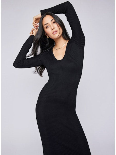 BLAKELY LONG SLEEVE VNECK KNIT LONG DRESS GF-8723