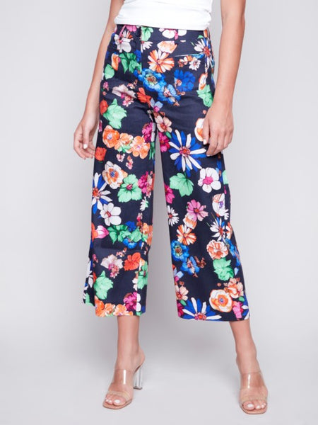 PRINTED WIDE LEG PANT WITH PATCH POCKET C5478