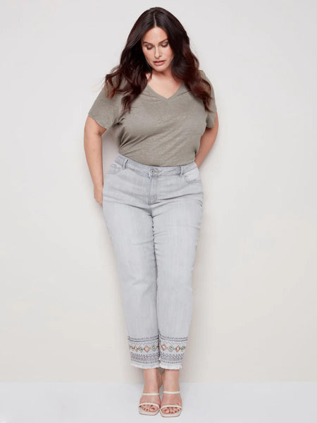 ONYX PLUS SIZE EMBROIDERED CUFF PANTS O5345